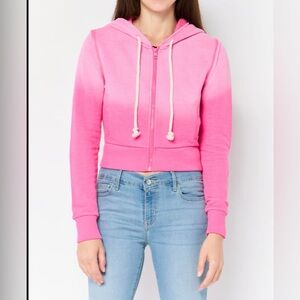 American Eagle Outfitters Pink Cropped Zip Hoodie